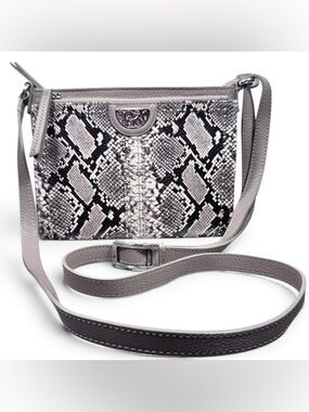 Brighton Pretty Tough Python City Organizer Crossbody Bag Grey Leather T4319F